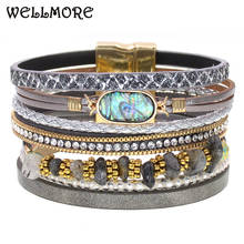 WELLMORE BOHO leather bracelets for women stone bracelets multilayer wide charm Bracelets & Bangles Female fashion Jewelry 2024 - купить недорого