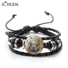 Ancient Egyptian Sphinx Black Leather Bracelet Egyptian Scarab Vintage Pattern Glass Cabochon Charm Multilayer Bracelet Gift 2024 - buy cheap