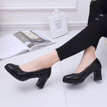 Ol Office Lady Shoes Chunky Heels Dress Shoes Women High Heels Embossing PLatform Pumps 2020 Autumn Spring Boat Shoe Black 8389L 2024 - buy cheap