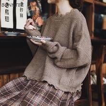 Suéteres Vintage de punto para mujer, suéteres de manga larga con cuello redondo, cálidos, cómodos, a la moda, holgados, dulces, Kawaii, estilo japonés, sólidos 2024 - compra barato