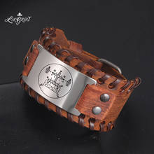 LIKGREAT Vintage Voodoo Veve of Baron Samedi Amulet Men's Wide Leather Wrist Bracelets Talisman Bangles Jewelry Accessories Punk 2024 - buy cheap