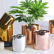 Golden Ceramic Vases Nordic Galvanized Geometric Hydroponic Green Plant Flower Pot Home Office Decoration Makeup Brushes Holders 2024 - buy cheap