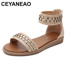 Ceyaneao feminino boêmio lazer sandálias planas novo peep-toe sapatos romanos & #39 senso de moda feminina tamanho confortável 42 2024 - compre barato