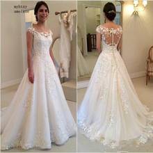 Short Appliques Scoop Sweep Train Long Zipper A-line Cap Sleeve Cheap Sexy Wedding Dress 2020 Plus Size Luxury Vestidos De Novia 2024 - buy cheap