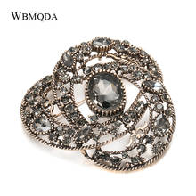 Wbmqda Full Rhinestone Gray Crystal Flower Brooch Pins Bohemia Ethnic Banquet Jewelry Turkish Hijab Scarf Broches Brooches 2024 - buy cheap