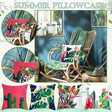 Fronha decorativa de flamingo, plantas tropicais, verão, folhas, capa de travesseiro, decoração de casa, plantas tropicais, 45x45cm 2024 - compre barato