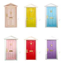 1:12 Масштаб Кукольный домик Миниатюрный деревянный Сказочный дверной молоток дверная пластина замок ключ Декор желтый, красный, фиолетовый, розовый, синий, цвет дерева 2024 - купить недорого