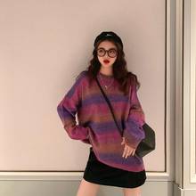 Autumn Gradient Long Sleeve Knitted Patchwork Women Sweater 2024 - buy cheap