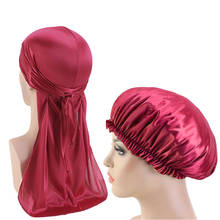 New 2pcs sets Unisex Silky Durag and Bonnet Women Men's Head Wrap Comfortable Day Night Sleep Hat Doo Du Rag Long Tail Du-Rag 2024 - buy cheap