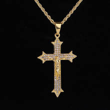 Hip Hop Bling Iced Out Rhinestones Gold INRI Jesus Cross Crucifix Pendants Necklace for Men Rapper Jewelry Drop Shipping 2024 - buy cheap