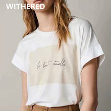 Цветная простая летняя футболка с надписью, забавная 100% хлопковая графическая модная уличная стильная повседневная женская футболка tumblr 2024 - купить недорого