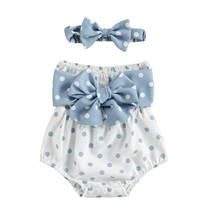 2021 New Summer 0-18M Baby Girl 2Pcs Set Big Blue Bow Polka Dot Print Sleeveless Bodysuit+Headband Toddler Clothes Outfit 2024 - buy cheap