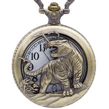 Reloj de bolsillo con colgante para hombre, cronógrafo de cuarzo, con cadena, estilo Retro, creativo, tigre hueco, bronce, para regalo 2024 - compra barato