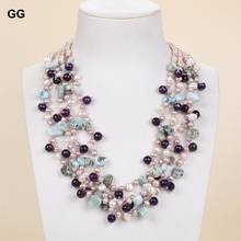 GG Jewelry-collar de Larimar azul Natural, amatista, perla, 4 hebras, 20" 2024 - compra barato