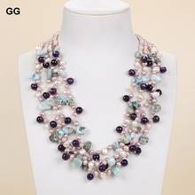 GG Jewelry  20" 4 Strands Pearl Amethysts Natural Blue Larimar Necklace For Women 2024 - buy cheap