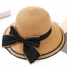 Chapéu de sol com laço de verão, chapéu feminino elegante, chapéus vintage, chapéu de praia de palha 2024 - compre barato