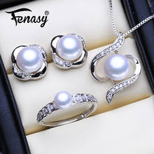 FENASY 925 Sterling Silver Jewelry Sets Natural Pearl Stud Earrings Custom Bohemian Pendant Chain Necklace For Women Ring Set 2024 - buy cheap