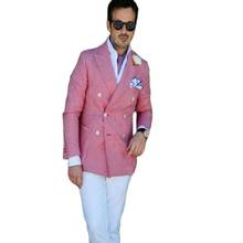 VEIAI 2021 Leisure Pink Jacket White Pant Men Suits Wedding Suits Man Blazers Groom Tuxedos Prom Party Costume Homme 2Piece 2024 - buy cheap