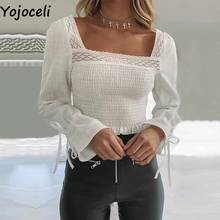 Yojoceli-blusa blanca con volantes para mujer, blusa informal con lazo para la playa, blusa corta elegante y fresca para uso diario, Otoño, 2019 2024 - compra barato