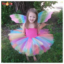 Vestido tutú de tul para niña, tutú de arcoíris hecho a mano esponjoso para Ballet de bebé con alas de mariposa, conjunto de disfraz para niños, vestidos de fiesta de cumpleaños 2024 - compra barato
