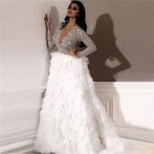 White Muslim Evening Dresses A-line V-neck Long Sleeves Tulle Crystals Dubai Saudi Arabic Long Evening Gown 2024 - buy cheap