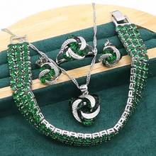 Conjunto de joias de noiva femininas, prata 925, verde-esmeralda, bracelete de festa, brincos, colar, pingente, anel 2024 - compre barato