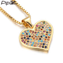 Pipitree Romantic Multi Cubic Zirconia Heart Necklace Gold Color Box Chain Women Wedding Pendant Necklace Couple Lovers Jewelry 2024 - buy cheap