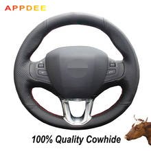 Hand-stitched Black Genuine  Leather Steering Wheel Cover for  Peugeot 208 2011-2017 2018 2019 Peugeot 2008 - 2019 Car Special 2024 - buy cheap