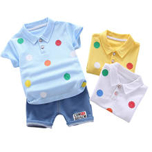 Комплекты детской одежды для мальчиков, летняя футболка в горошек с отворотом, шорты, хлопковый повседневный костюм для детей, От 1 до 4 лет 2024 - купить недорого