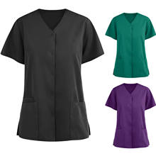 Ropa médica para mujer, camiseta de manga corta con cuello en V para trabajadores del cuidado de la salud, Tops sexys de verano de Color sólido, uniforme invisité 2021 2024 - compra barato