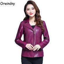 Orwindny Mother Leather Clothing Plus Size 5XL Turn-down Collar Fashion Leather Jacket For Women Zipper Large Size Base Coats 2024 - buy cheap