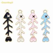 GraceAngie 4pcs Cute Alloy Enamel Fishbone Pendant Gold Tone Charms For Necklace Bracelet Earrings DIY Making Findings 35*11mm 2024 - buy cheap