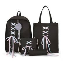 Mochila de lona com letras e laço, 4 espaços, fita, mochila de viagem, mochila escolar para meninas adolescentes 2024 - compre barato