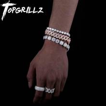 TOPGRILLZ Bracelet Set 14mm Cuban Chain with 10mm Square Stone Tennis Chain And 6mm one Row Tennis Chain Hip Hop Jewelry 2024 - buy cheap