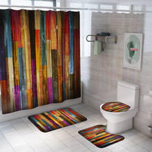 Cortina de ducha impermeable de poliéster con estampado de rayas de madera, juego de alfombras, cubierta de inodoro, juego de alfombrillas 2024 - compra barato