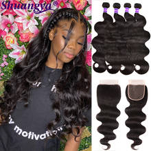 4 Pcs/Lot Peruvian Body Wave With Closure 100% Human Hair 3 Bundles With Middle/Free Part Closure Alimog  Remy Hair Miss Cara 2024 - buy cheap