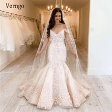 Verngo Sexy Off the Shoulder Full Lace Floral Wedding Dresses Mermaid Short Sleeves Sweep Train Bridal Gowns With Free Veil 2024 - buy cheap