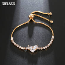 Moda coreano coração forma zircônia pulseiras caixa ajustável corrente tênis braclet-for-feminino pulseira jóias 2024 - compre barato