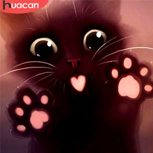 HUACAN-Cuadro de gato negro bordado con diamantes 5D, punto de cruz, Animal, decoración del hogar con diamantes de imitación cuadrados 2024 - compra barato