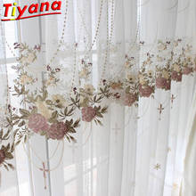 Embroidered Flowers Tulle Curtains for Living Room Wedding Tulle Curtains for Bedroom Pink/Blue Elegant Window Screening M063#30 2024 - compre barato