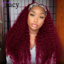 TRACY 99J Burgundy Colored Human Hair Wig Mongolian Kinky Curly 32 Inch Headband Wigs For Black Women 180% Glueless Scarf Wigs 2024 - buy cheap