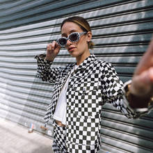 Women Plaid Jackets Autumn Harajuku Checkerboard Cropped Jacket Streetwear Short Coats Tumblr Girl Clothes Checkered Dropship 2024 - buy cheap