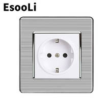 EsooLi 16A EU Standard Wall Socket Luxury Power Outlet Stainless Steel Brushed Silver Panel Electrical Plug AC 110~250V 2024 - buy cheap