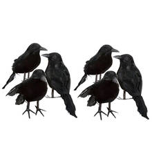 6 peças halloween preto penas corvo decorações realistas aves estatueta estátua modelo jardim gramado decoração 2024 - compre barato