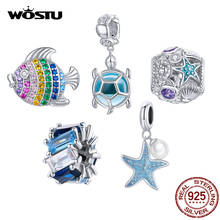 Wostu New Arrival Colorful Fish 925 Sterling Silver CZ Original Starfish Sea Turtle Dangle Charms Fit Original Bracelets Jewelry 2024 - buy cheap