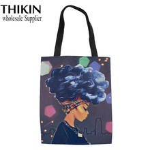 THIKIN Ladies Black African American Girls Printing Shoulder Shopper Bags Female Canvas Tote Bag for Women Foldable Shopping Bag 2024 - buy cheap