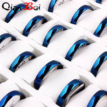QianBei Wholesale 50pcs Lots Blue Smooth Ring couple Men Women Unisex  Stainless Steel Jewelry Wedding Engagement Party 2024 - buy cheap