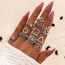Винтажном стиле серебристого цвета Бохо кольцо комплекты геометрической формы волны листа с украшениями в виде звезды и цветка на кончик пальца кольцо для женщин оптовая продажа 2024 - купить недорого