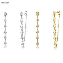ANDYWEN 925 Sterling Silver Gold Long Line 45cm Stud Earring Ovals Clear CZ Zircon Chains Rock Punk Women Crystal Jewelry 2024 - buy cheap