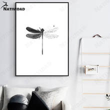 Póster de libélula de estilo minimalista nórdico para pared, póster de mariposas artísticas, decoración de color negro y Arte Blanco, lienzo para sala de estar 2024 - compra barato